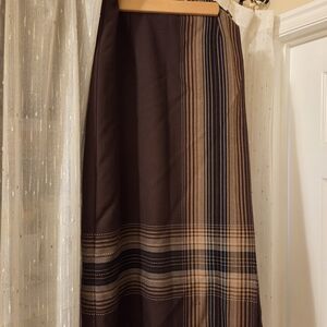 Sag Harbor Chocolate and Beige Striped Midi Skirt